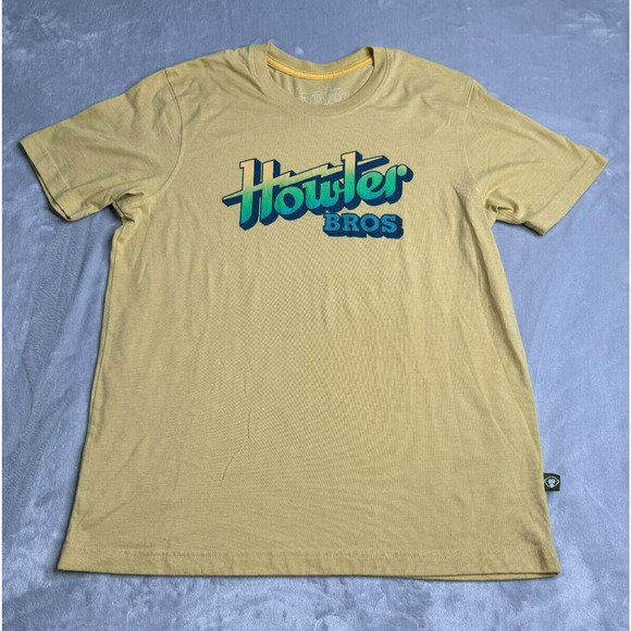 Howler Brothers T Shirt Mens Small Yellow Blue Green Spell Out Stitched Crew - Picture 1 of 10